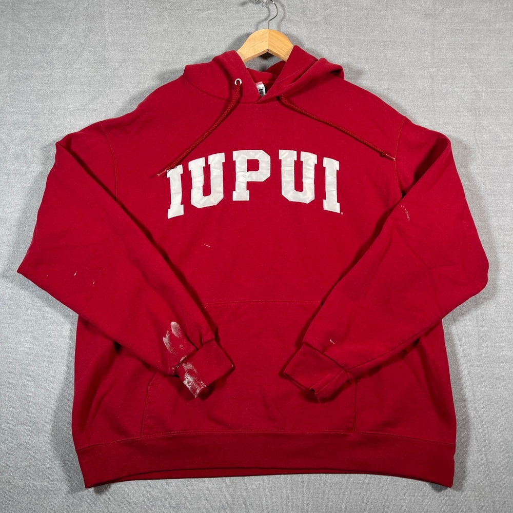 Champion IUPUI College Spellout Hoodie Sweatshirt Mens XL Red Cotton Blend